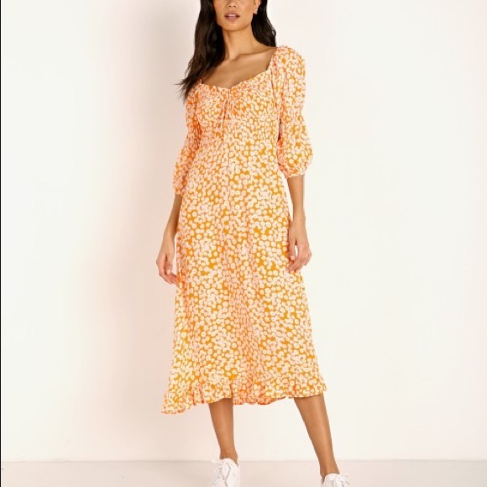 FAITHFUL THE BRAND Dusty Floral Print - Orange - Nora Midi Dress